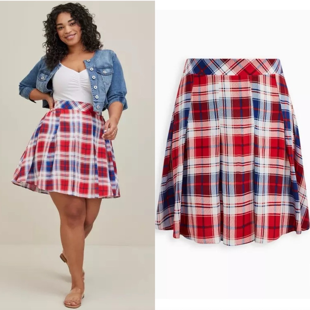 torrid Red White and Blue Plaid Skater Skirt